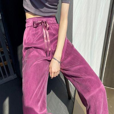 2025 Satin Purple High-Waist Loose Fit Women’s Summer Pants
