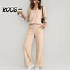 Damen Lässiges Loungewear Sweatshirt Hosen 2-teiliges Set, V-Ausschnitt Langarm Oberteil & Weiter V-Ausschnitt Pullover Sets Hosen mit Elastischem Bund, Einfarbig