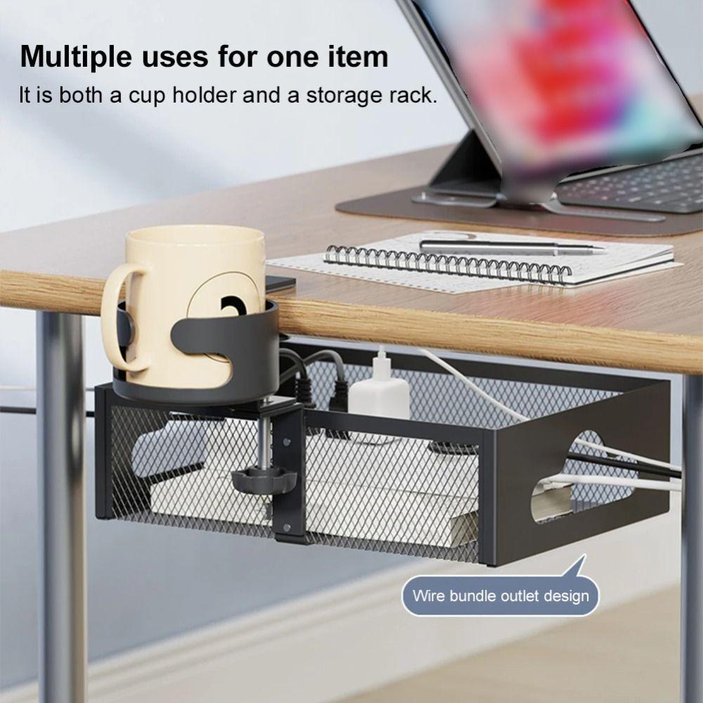360 Degree Rotating Under Desk Storage Rack Carbon Steel Under Desk Organizer  Home