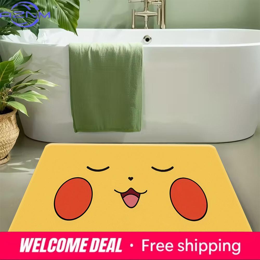 Pokemon Pikachu Cute Face Print Non-slip Doormat, Soft Absorbent Floor Rug for Home Decor