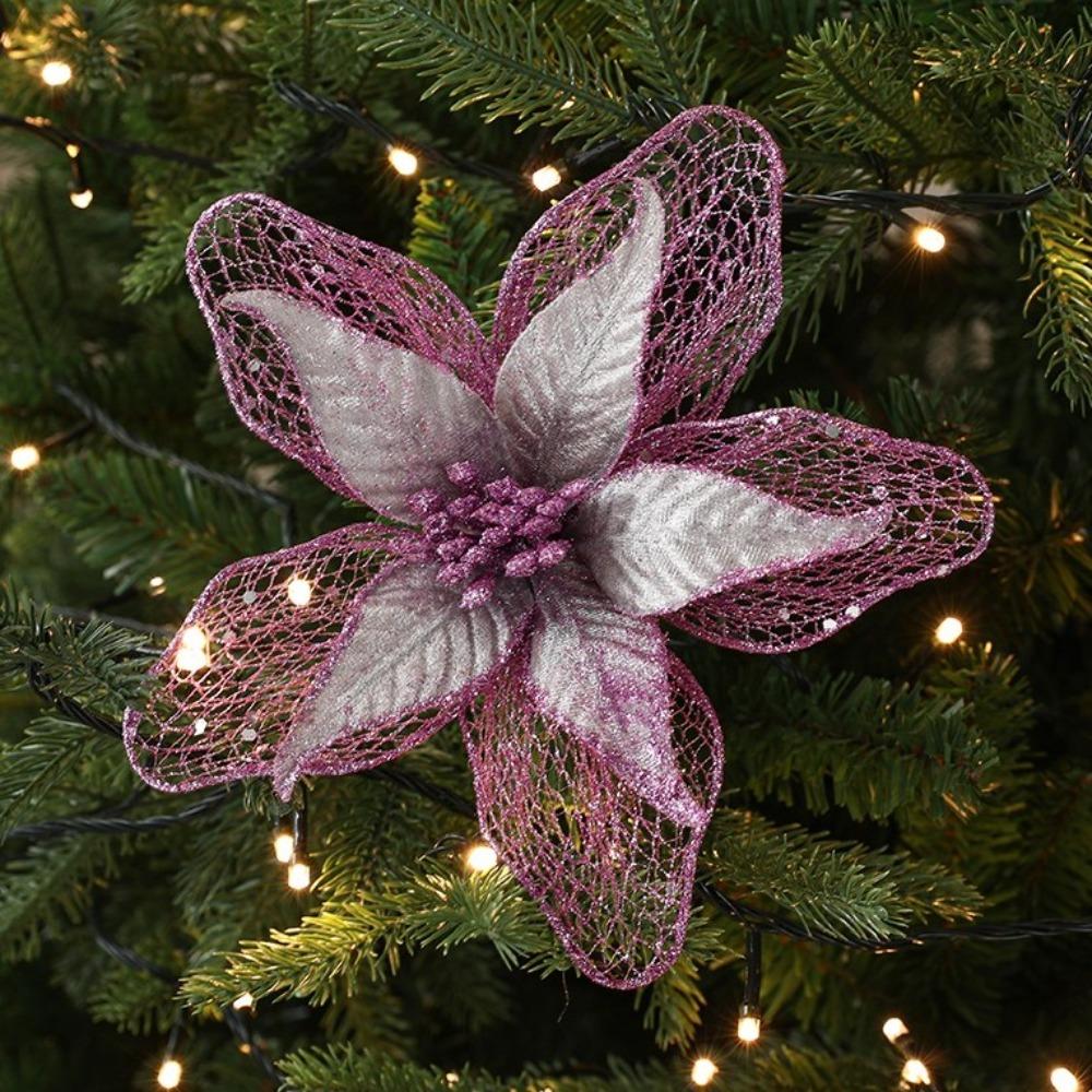 New 23cm Poinsettia Glitter Flower DIY Large Christmas Flowers Party Supplies Hanging Ornaments Xmas Tree Decorations