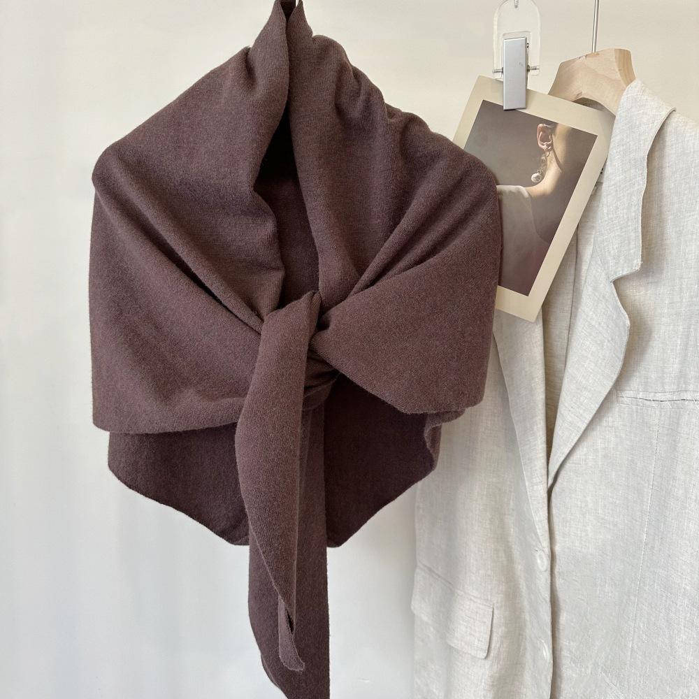 Cross-Border Wool Striped Shawl Enlarged Autumn And Winter Warm Triangle Scarf Knitted Women'S Knotted Shoulder Scarf