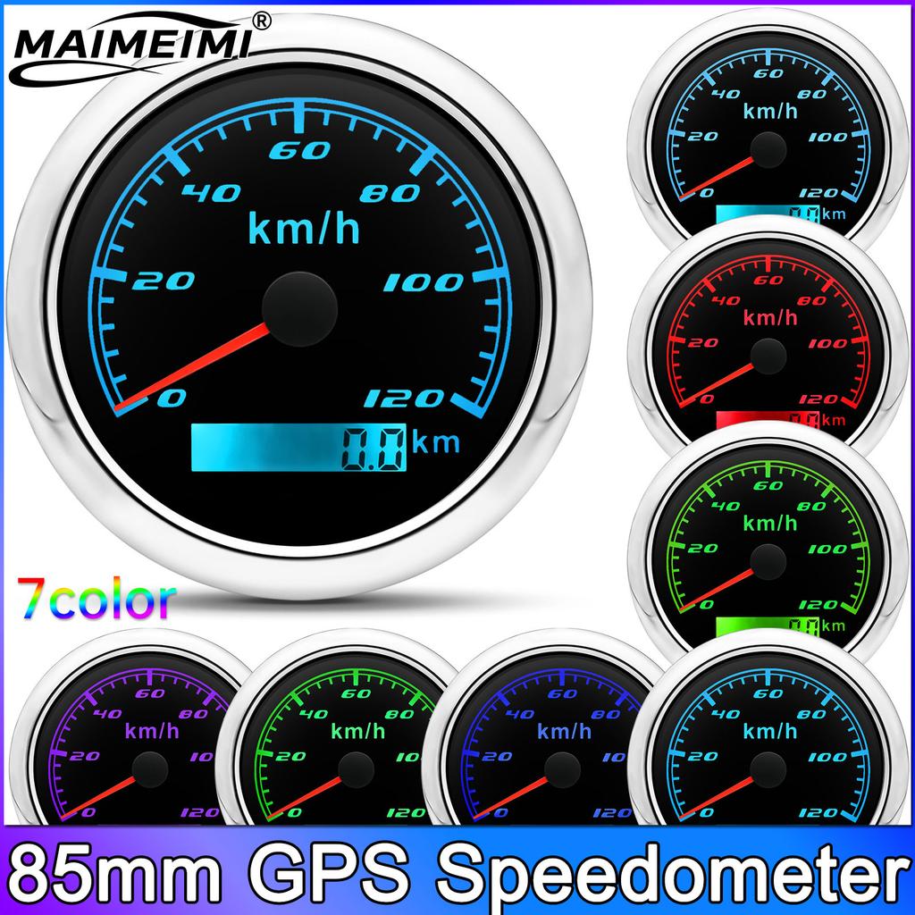 85mm GPS Speedometer 120km/h Speed Gauge + GPS Antenna Odometer ATV UTV Motorcycle Car Truck Boat Yacht 9-32V 7 Colors Backlight