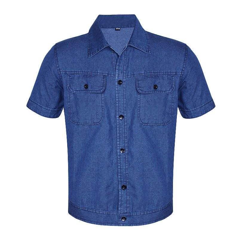 Men's Summer Work Suit: Breathable, Wear-Resistant Denim with Thin Short/Long Sleeve Tops and Pants for Welding Protection