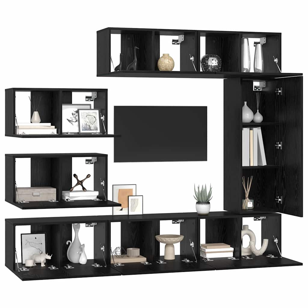TV Cabinet Set 8 Pcs Black Oak Effect Particleboard