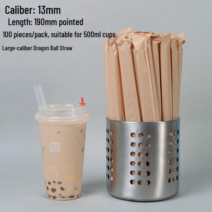 Thickened Kraft Paper Bag with Large Diameter Transparent Straws for Milk Tea Hot Drinks