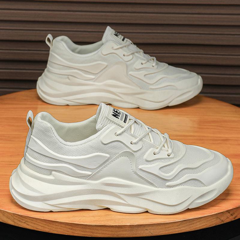 Чисто черные мужские туфли летние на платформе нескользящие кроссовки для бега спортивные — фото 4