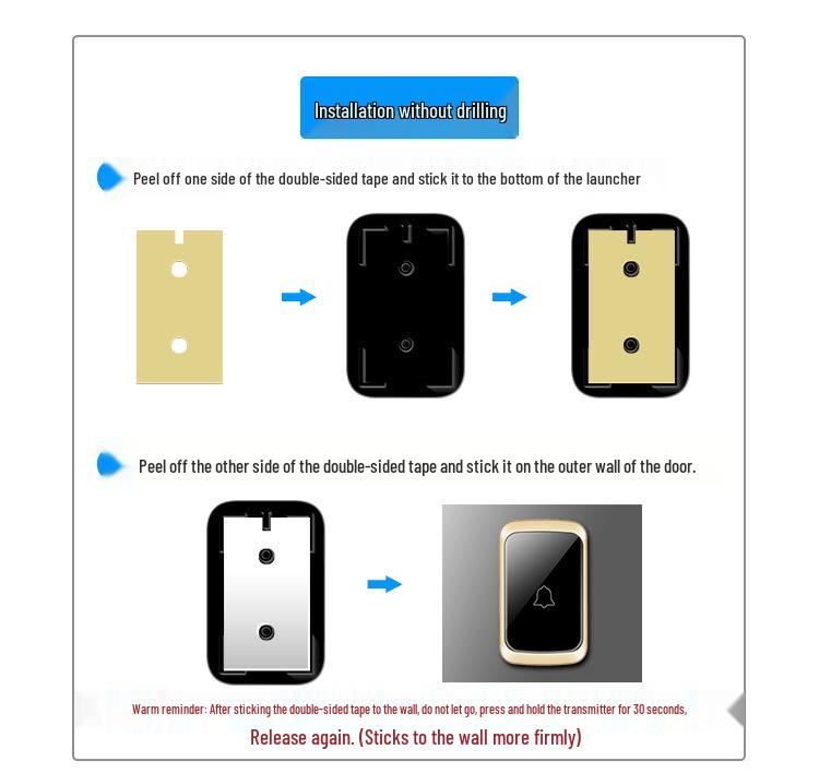 Battery-Free Wireless Doorbell: Long-Range Smart System with 2 Transmitters & 2 Receivers, Waterproof.