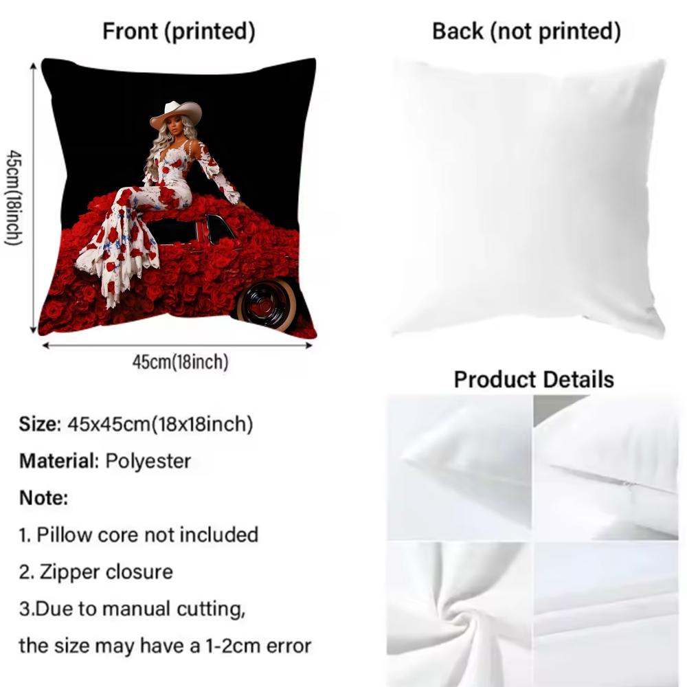 Singer B-Beyonce Cushion Cover Reversible Plush Pillow Cover – For Car, Sofa, Bedroom, Perfect As a Gift.