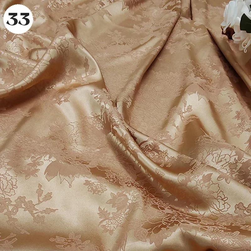 Vintage Kyselina octová Saténová látka Měkký vzor květinových větví Žakárová látka na Oblečení Šaty Sukni Cheongsam DIY Šití Textil