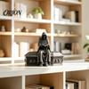 Gothic Home Decor 3D Printed Reading Skeleton Figurine, Hooded Reader Statue, Matte Black Ornaments Spooky Desktop Ornament for Office Bookshelf