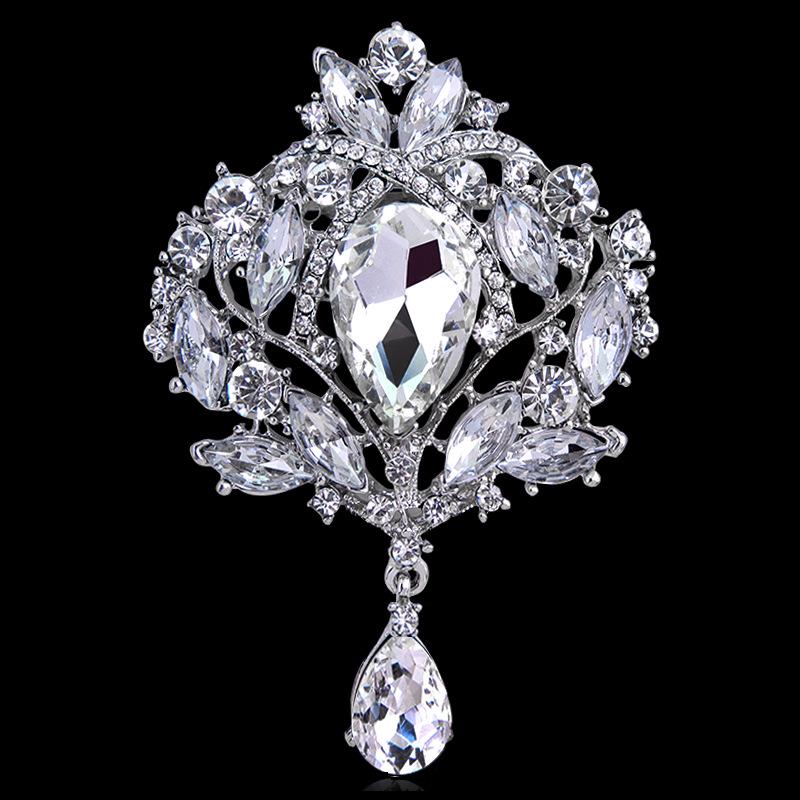 Shiny Crystal Teardrop Brooch Crown Romantic Wedding Party Pin Jewelry Gift