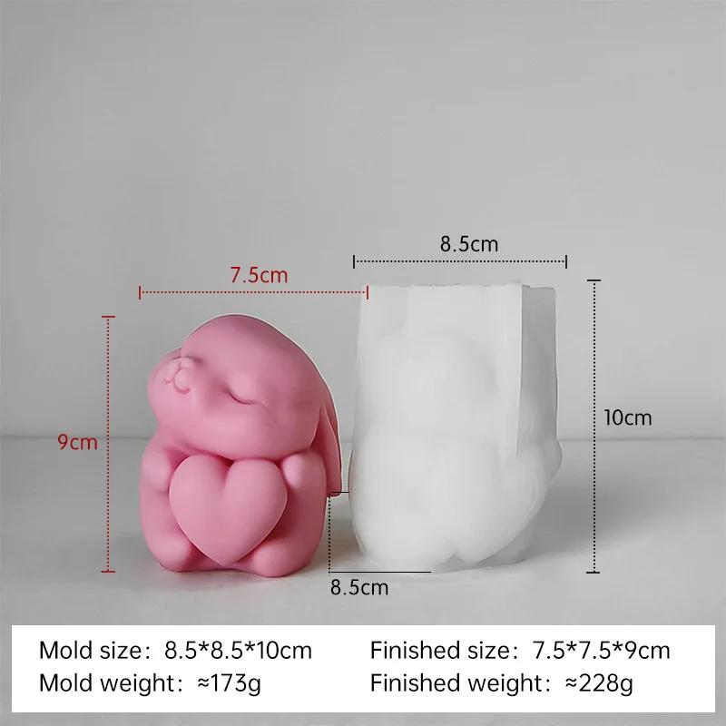 

DIY Aromatherapy Candle Plaster Ornaments Bunny Molds Handmade Soap Candle Making Supplies 3D Love Heart Rabbit Silicone Mold