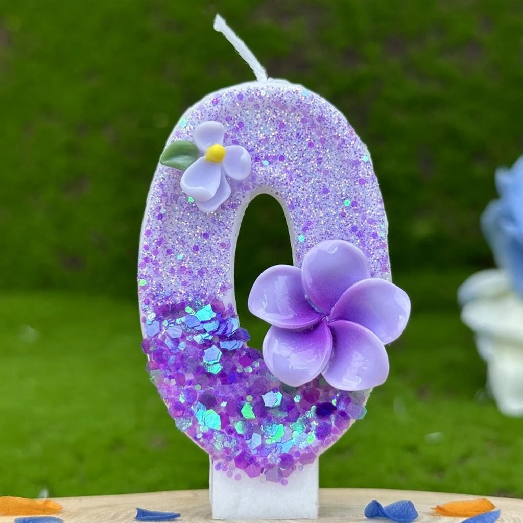 1Pcs Number Cake Candle Purple Flower Cake Top Decoration Birthday Atmosphere Candle Scene Decoration Supplies Girl