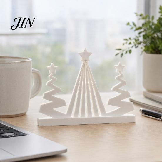 3D Printed Christmas Tree Abstract Figurine, Modern Minimalist Xmas Winter Decoration with Star Topper for Home, Office, Holiday Party Decor Office