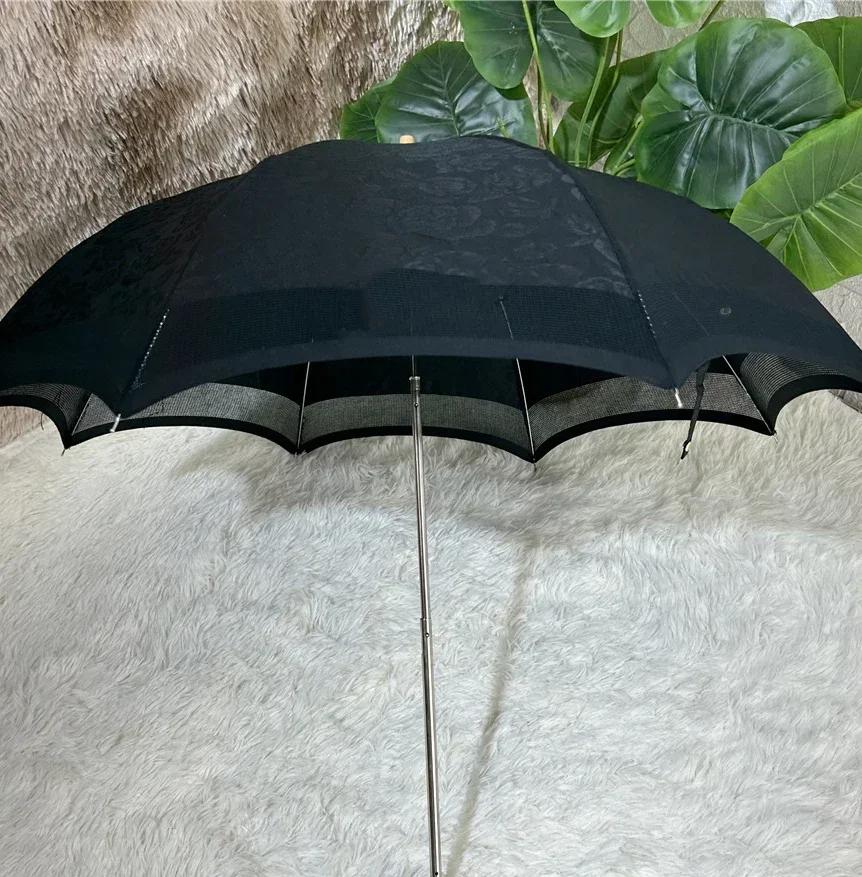 Black Vintage Elegant Lolita Girls Sunshade Dual-Folding Umbrella Travel Outdoor Foldable Sunscreen Sun Protection Umbrella