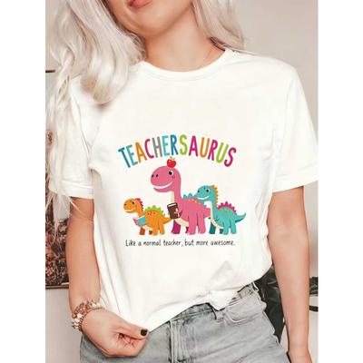 Cute Oversized T Shirt Black Teachersaurus Dinosaur Print For Teachers And School Lovers Casual Wear