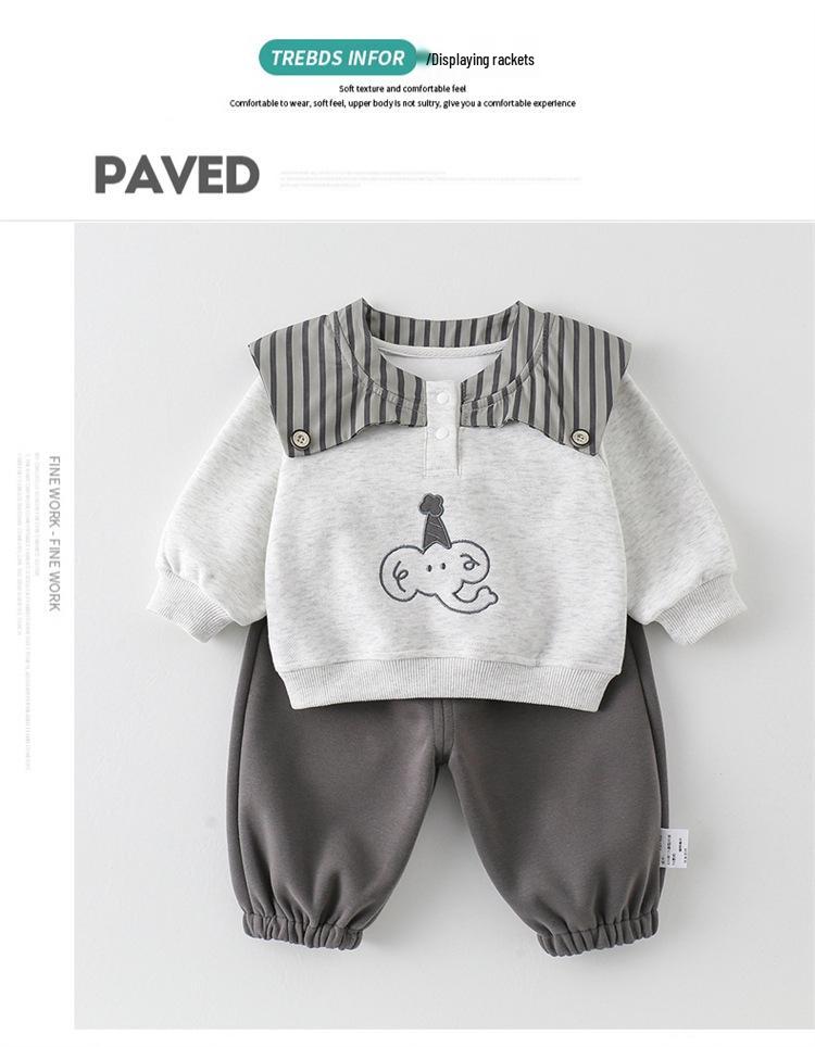 Boys' Stylish Spring/Autumn Korean Hoodie Two-Piece Set for Toddlers