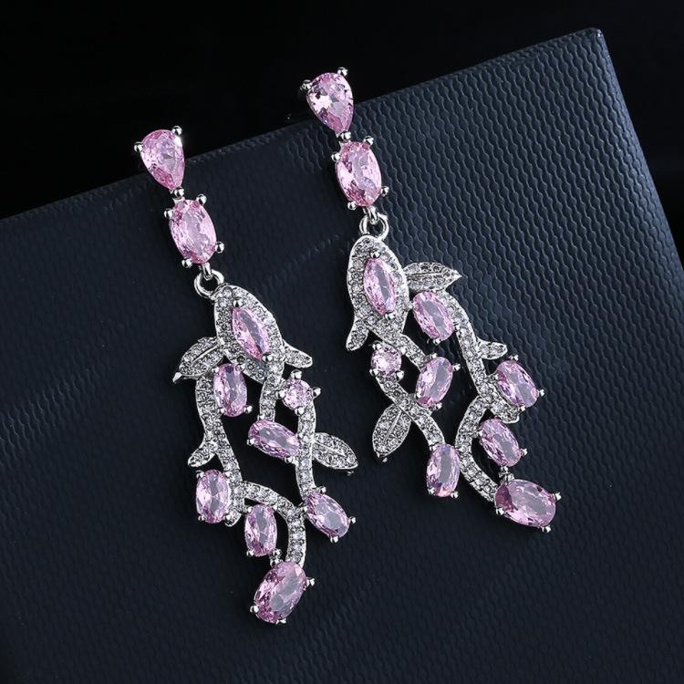 

Новые японские и корейские серьги с розовыми листьями из циркона, длинные серьги для вечеринки