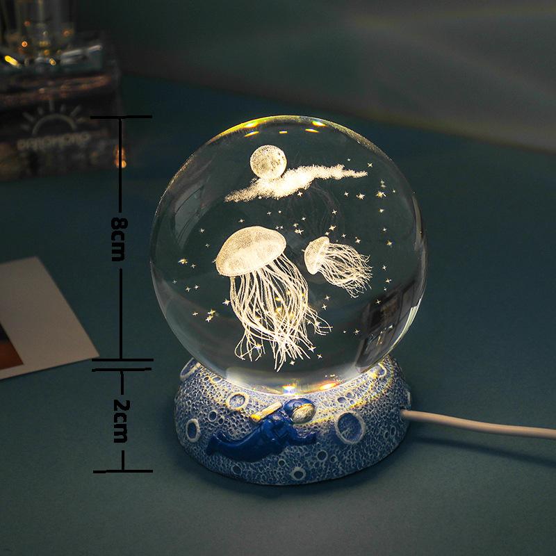 New Crystal Ball Night Light Ornament Luminous Resin Base Glass Handicraft Ornament 3D Internal Carving Birthday Gift