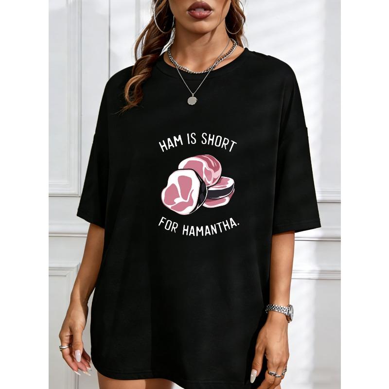 

Crew Neck T Shirt White Ham And Samantha Graphic Print Casual Wear For Women Summer Outfits Everyday Style S чёрный