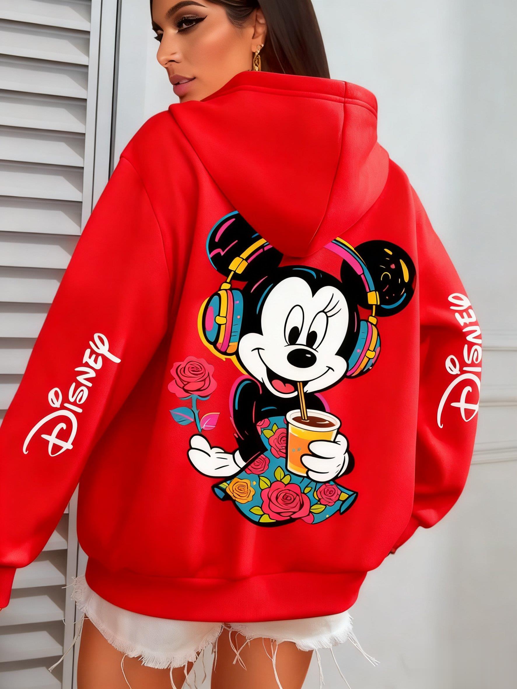 

Disney Mickey Print Hooded Sweatshirt Men Women Streetwear Oversized Casual Pullover Jacket Autumn/Winter Fashion Y2k Top Unisex M