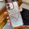 Heart-shaped Mirror Electroplated TPU + Acrylic Phone Case with Holder