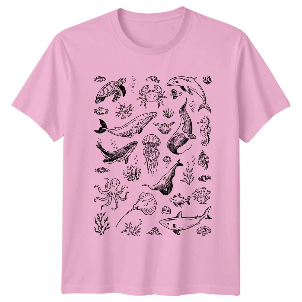 Ocean Life Marine Animals Hand Drawn Graphic Tee Unisexs TShirt Unisexs Top