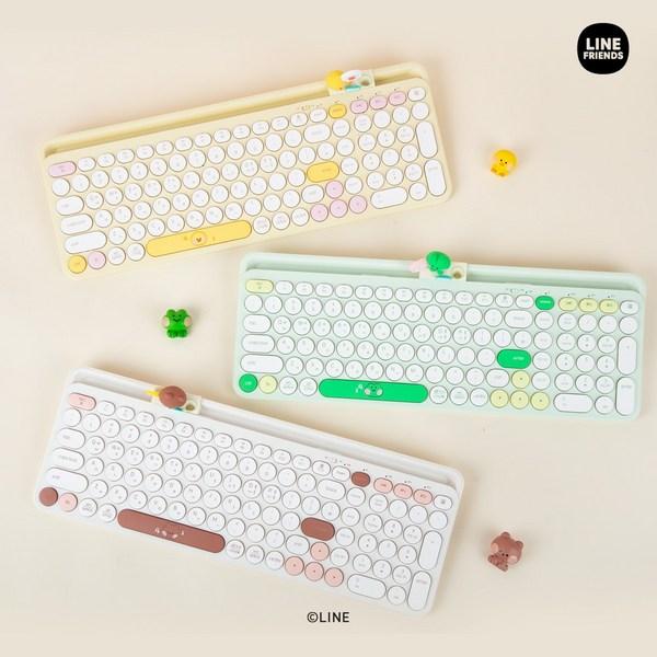 Royce Line Friends Minini Figure Multi-Pairing Cradle Bluetooth Wireless Keyboard + Keyskin Set, Salini, LF-TKB-4E-SLN, Standardtyp