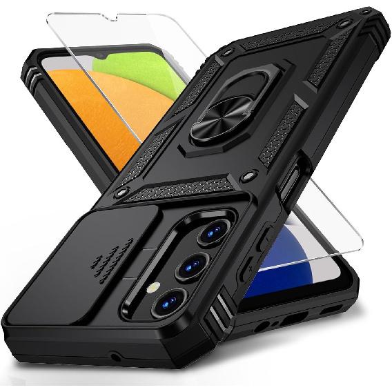 Vinve for Samsung Galaxy A03S Case with Slide Camera Lens Cover, HD Screen Protector, Military Grade Drop Protection, Magnetic Rotated Ring Holder