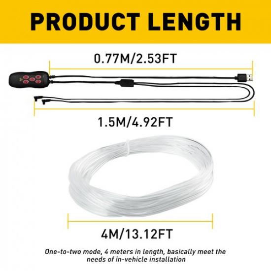 4M RGB LED Car Interior Fiber Optic Neon EL Wire Strip Atmosphere Light Remote A
