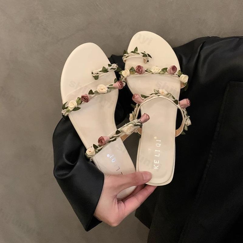 Mode Damen Blume Zehensteg Slipper 2025 Sommer Mode Kleid Ballerinas Flip Flops Damen Strand Outdoor Sandalen Wanderschuhe Urlaubsschuhe