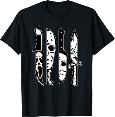 Personaggi Film Horror di Halloween Con Coltelli Spaventosa Maglietta Unisex di Halloween