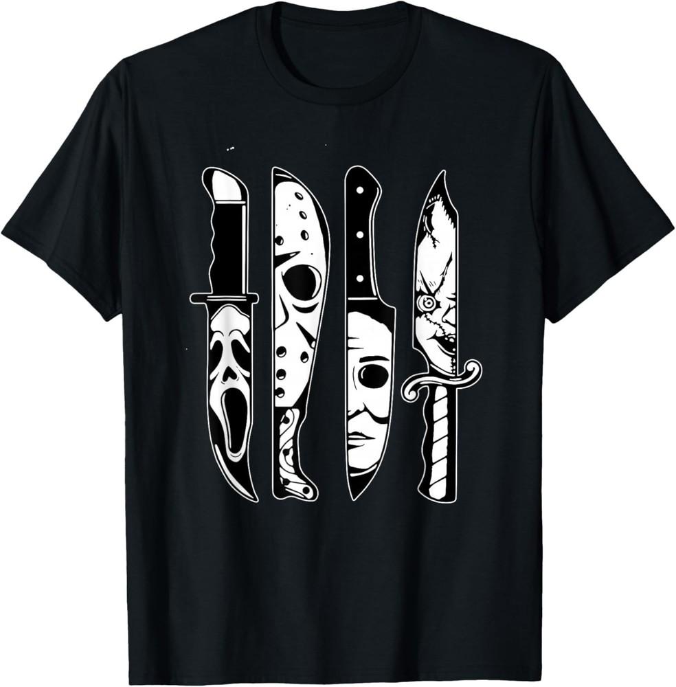 

Хэллоуин Персонажи фильмов ужасов с ножами Страшный Хэллоуин унисекс футболка M