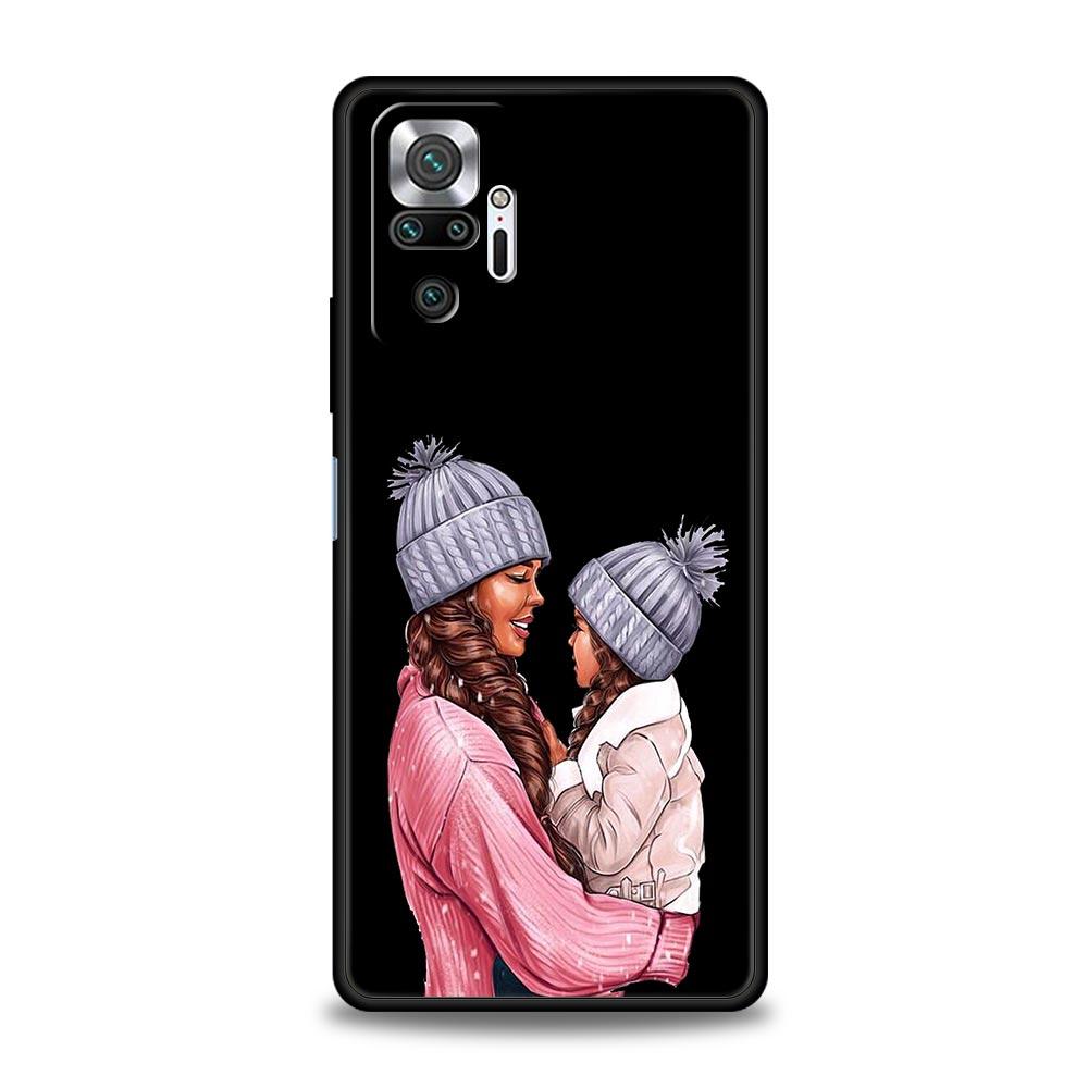 

Чехол для телефона с черными коричневыми волосами для мамы, дочки и сына для Xiaomi Redmi Note 13 12 5G 11 10 Pro Plus 4G 9S 9 8 7 9T 13C 10C 9C 9A Redmi 12