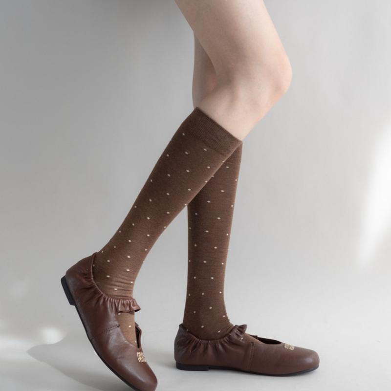 New Spring Ladies Cute Polka Dots Knee High Socks Fashion High Stretch Cotton Stockings Suitable For Women'S Clothing With Gift