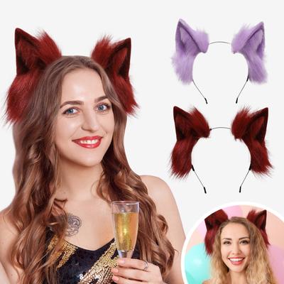Simulovaná plyšová čelenka do uší so zvieratkami Roztomilá ručne vyrobená súprava Cosplay Tail s ušným chvostom