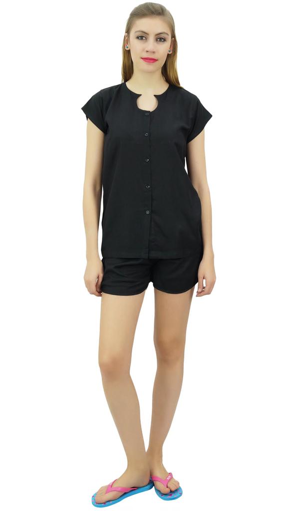 Bimba Womens Black Buttondown Pj 2-Piece Set Shirt & Shorts Night Dress-10