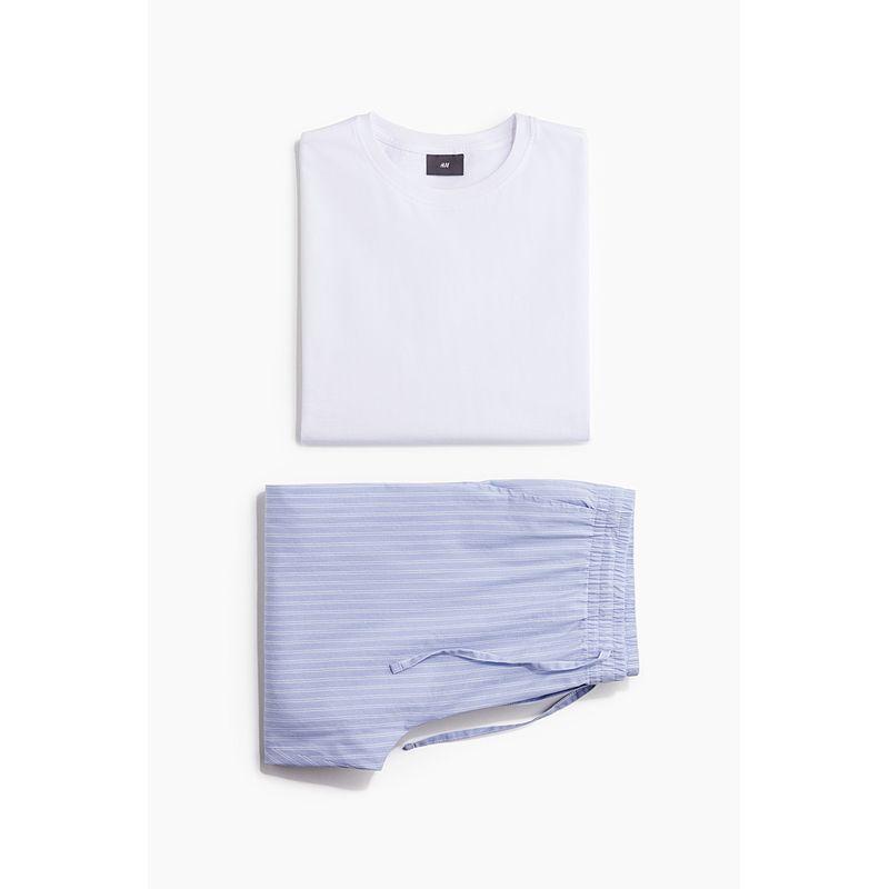 

HM Мужской домашний костюм 2025 Лето Новый Удобная футболка с коротким рукавом и брюки Пижамный комплект 1267502 Light blue/white 170/92