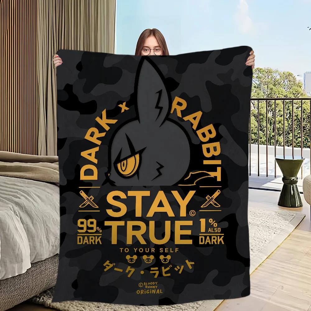 Soft Plush Throw Blanket with Dark Rabbit Design for Sofa Bedroom Office Travel Perfect Gift Flannel Material