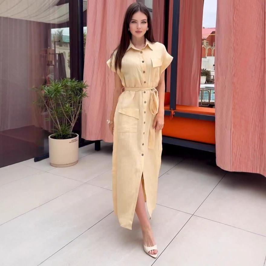 2025 Summer Women's Slimming Lace-Up Button Dress: European & American Casual Fashion
