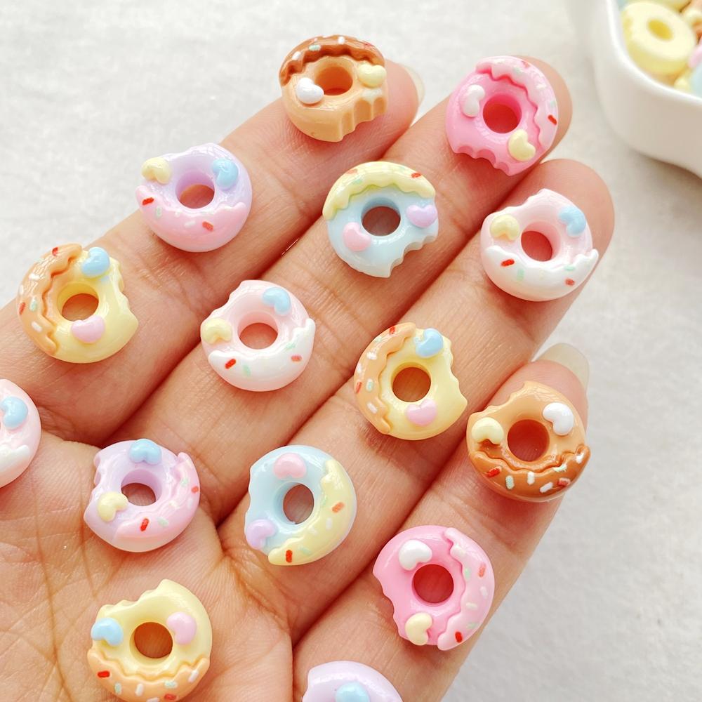 20pcs Resin 3D Colorful Donut Candy Flatback Cabochon Simulation Foods Scrapbook DIY Bow Embellishments Figurines Crafts