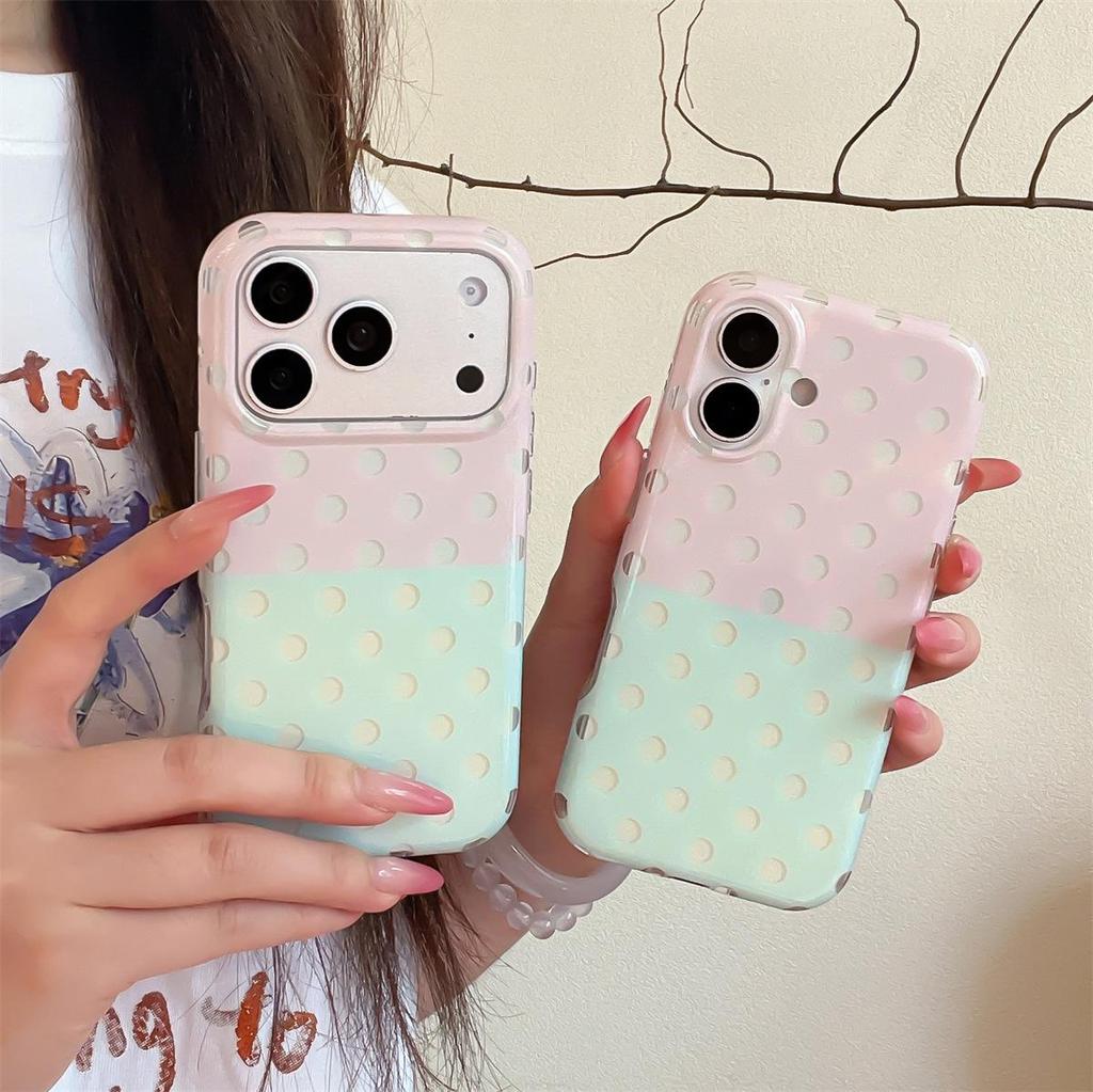 Color Block Polka Dot iPhone 15 Pro Max Anti-Fall Case
