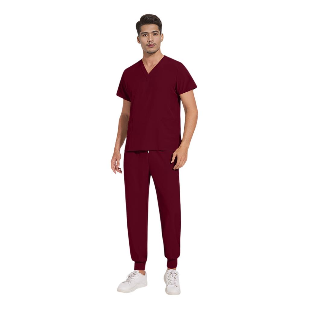 Soild Scrub Working Uniform Suit For Men's Cross V-Neck Short Sleeve Fun T-Shirts Workwear Tee With Pockets
