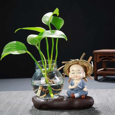 Hydroponic Vase Plant Flower Pot Cute Little Monk Glass Vase Creative Flower Arrangement Office Home Living Room Decoration