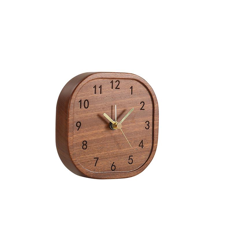 Solid Wood Retro Alarm Clock - Silent Bedside Table Clock