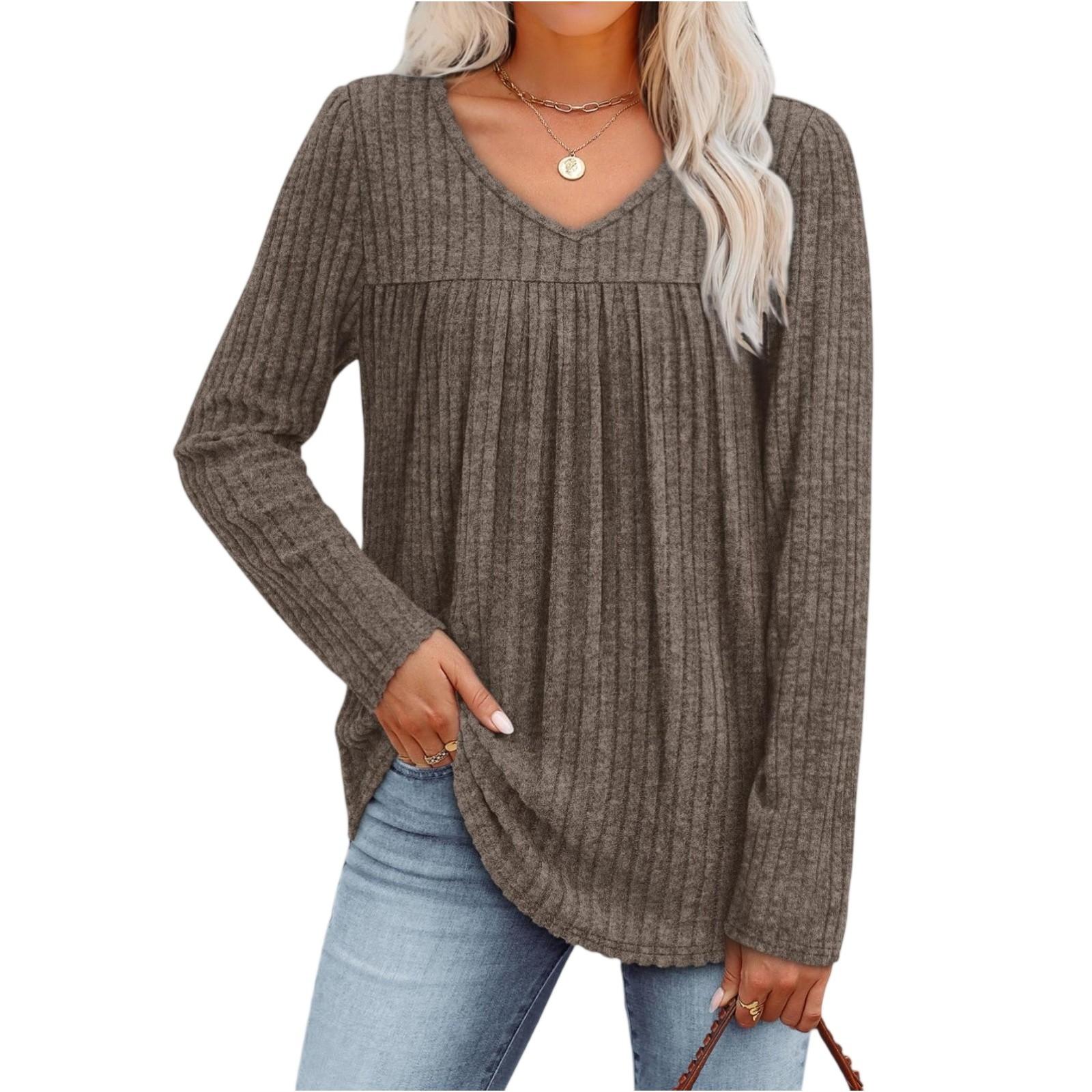 

Women s Fashionable Long-sleeved Pullover Solid-color Top XXL