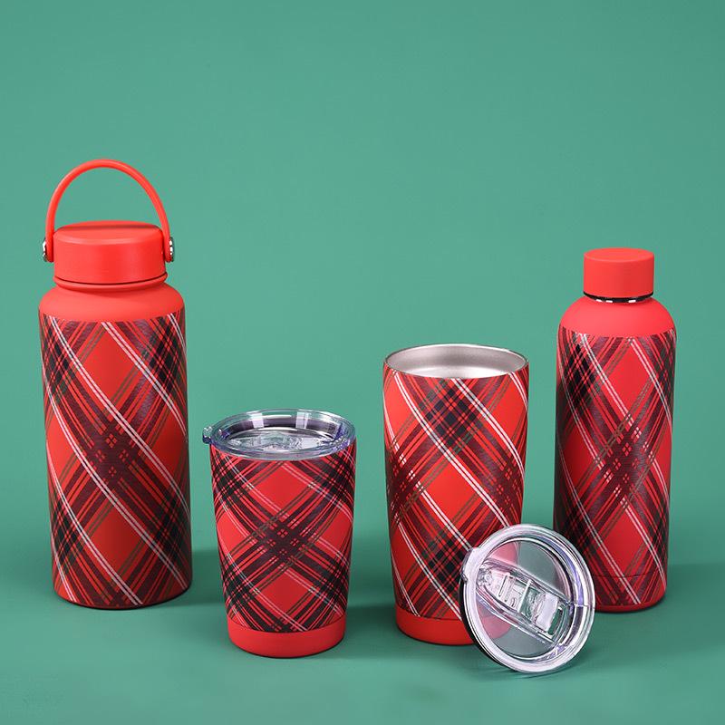 Stainless Steel Thermos Cup, Coffee Cup, Christmas Red Set, Large Capacity Handle Outdoor Sports Water Cup