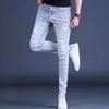 JYL Men's Cropped Jeans Summer Light Ripped Korean Slim Stretch Casual Denim Pants