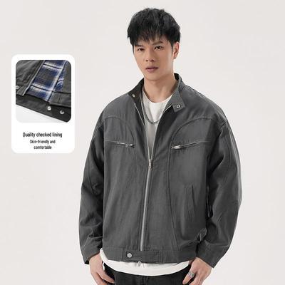 Chaqueta Harrington Casual para Hombre con Forro de Cuadros y Bolsillos Versátiles